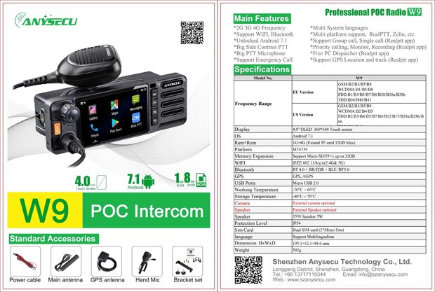 Landelijke-EU Mobilofoon Anysecu W9 4G-Wifi